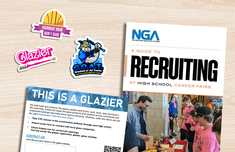 stickers, a postcard and the guide to career fairs